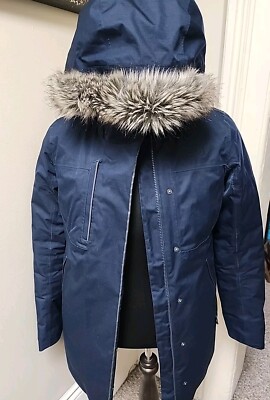 The North Face Dryvent Arctic Down Zip Faux Fur Hooded Long Parka Jacket M  Navy