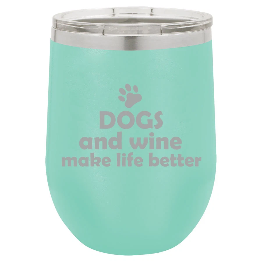 Stemless Wine Tumbler Coffee Travel Mug Glass Dogs And Wine Make Life Better