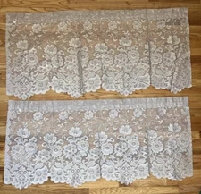 Vintage 2 Piece Lace Valance Floral Print Gray W 55” × L 25.5”