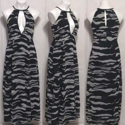 H&M Zebra Print Halter Maxi Dress 2 Keyhole Cutout Women s Summer Evening Glam