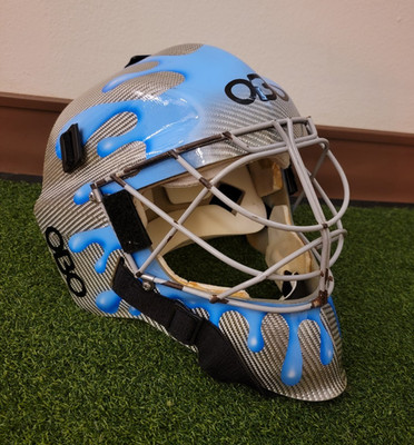 OBO Robo FG Field Hockey Goalkeeper Helmet Medium Blue Paint Splat Blue/Silver