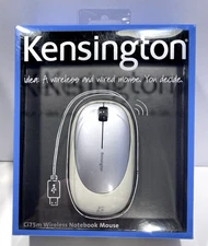 Kensington Wireless Notebook Mouse - Ci75m -White & Silver - New In Box