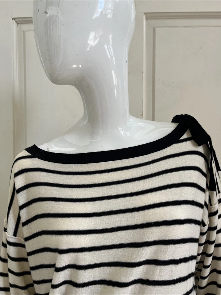 SONIA RYKIEL PARIS H&M ¡RARO! Cuello de barco a rayas negro/crema ¡SUAVE! Suéter de punto XS/S Foto 2 de 4