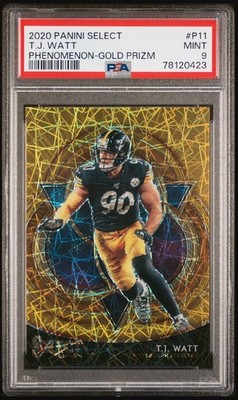 2020 Panini Select Phenomenon Gold Laser Prizm /10 TJ Watt #P11 PSA 9