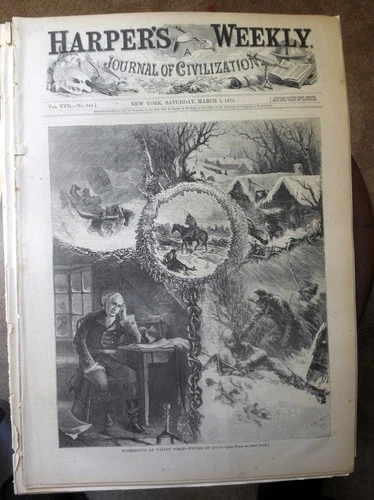 HARPER'S WKLY NEWSPAPER WASHINGTON AT VALLEY FORGE WINTER 1777 ALSO OUR GRANNYS+