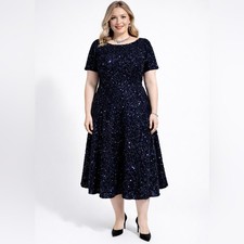 Navy Blue Sequin A-Line Cocktail Dress Evening Formal