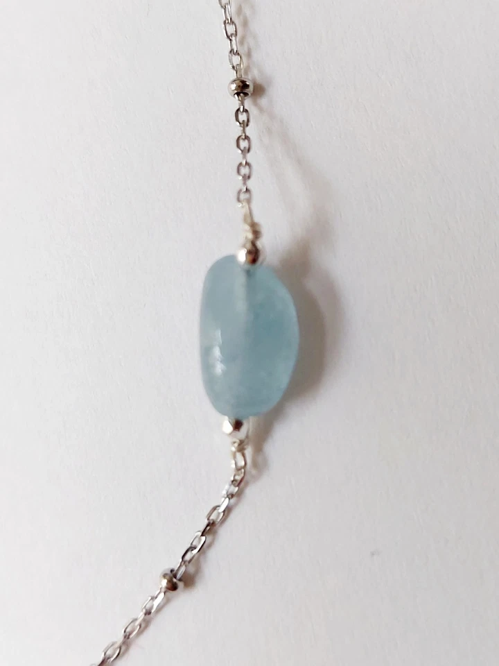 Collana in argento 925 lunga 50 cm con acquamarina, lapislazzuli ematite argenta - Immagine 4 di 4