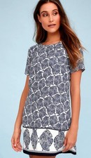LULUS Blue Paisley Sz Small Keyhole Slit Back TAJ MAHAL TOUR Lined Shift Dress