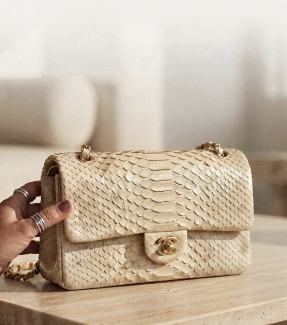 Vintage Chanel Classic Flap Bag – Rare Natural Python Skin with Gold Hardware