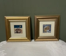 Set of 2 Jerusalem Miniature Paintings by Olim Art Israel Gold Frames Judaica
