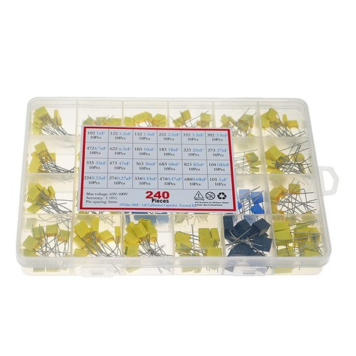 Molence 240PCS Film Box Capacitor Assortment Kit, 24 Values Metallized Polyes... - Picture 5 of 6