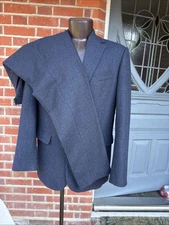 Mens Bespoke Blue Herringbone Tweed  3 Pce Suit By BESPOKE Size C 45”W 34” IL 31