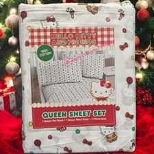 HELLO KITTY AND FRIENDS Gingerbread Sheet Set QUEEN 4PC CHRISTMAS 100 Cotton