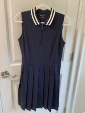 Tory Sport Navy Blue Zip Collar Performance Fabric Pleated Golf Dress Sz S NWOT