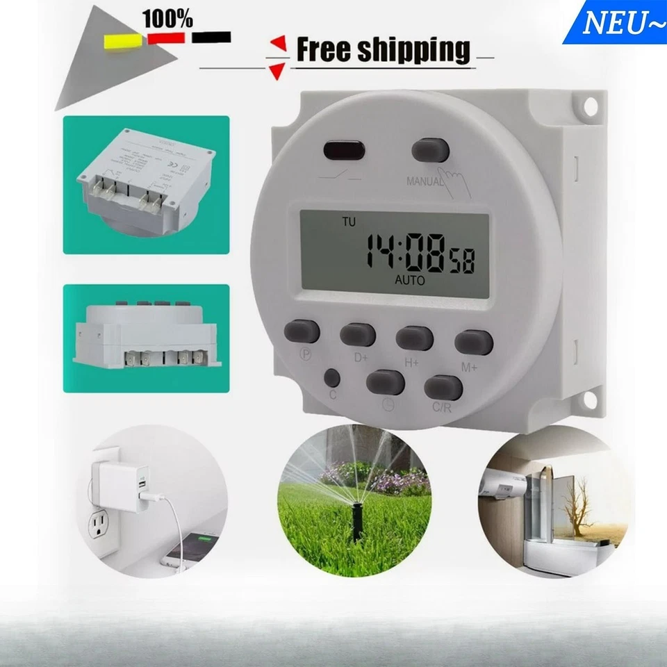 Digitale~Zeitschaltuhren DC/AC 12V 16A LCD Display Programmierbar Timer Schalter - Bild 3 von 4