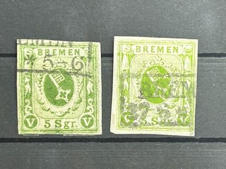Bremen in zwei Farbtönen Mi Nr. 4 gestempelt .