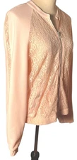 Womens Sz L Pink Lace Overlay Top Jacket Girly Zip Up Lined Feminine BarbieCore