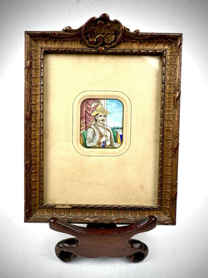 Antique Miniature Painting Mughal Shah Jahan Mumtaz Mahal 19th Taj Mahal India - image 2 of 4