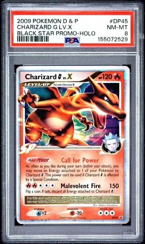 2009 POKEMON D & P CHARIZARD G LV.X BLACK STAR PROMO-HOLO #DP45 PSA 8