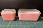 Vintage Pyrex Refrigerator Dishes Set Flamingo Pink 0502 & 0501 with lids