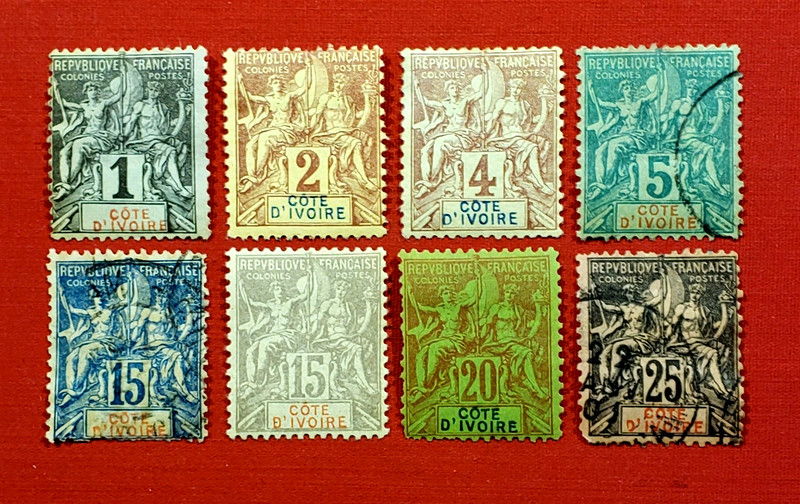 {French-Ivory Coast/ Scott #1-4, 7-10 Mint & Used/ CV $86.00/epictronic/JC}