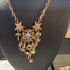 Kirks Folly QVC 95 Foreverland Dangle Crystal Rhinestones Gold Tone Necklace 30”