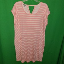 2541) NWOT TALBOTS large pink striped below knee dress rayon knit pockets new