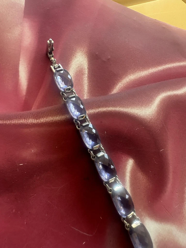 Pulsera Swarovski para mujer tono plata púrpura cristal eslabón facetado cierre de caja Foto 3 de 4