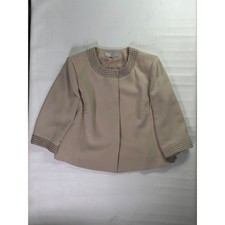 Tahari Arthur S Levine Beige Pearl Beaded Open Front Bolero Jacket Blazer Sz 18W