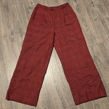 Vintage Red Plaid Wool Cashmere Wide Leg Pants High Waist Sz 10 See Notes 