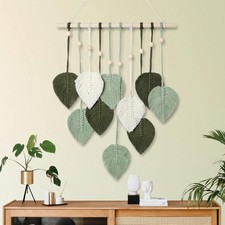 Macrame Wall Hanging Leaves Decor Boho Woven Tassel Tapestry 15.7x28 Inch Gree