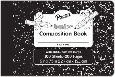 Pacon Junior Composition Book, 3/8'' Ruled 5'' x 7-1/2'', 100 White Sheets , 6 Coun