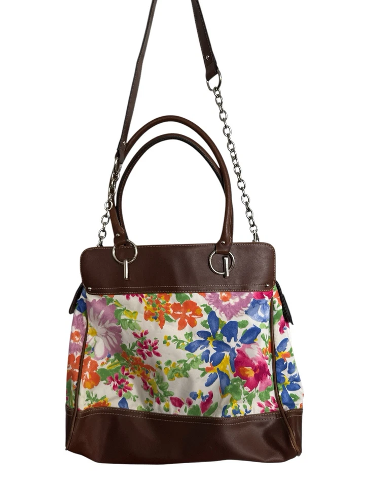 Bolso de Hombro Chaps Ralph Lauren Colorido Estampado Floral Tela y Cuero Vegano Foto 4 de 4