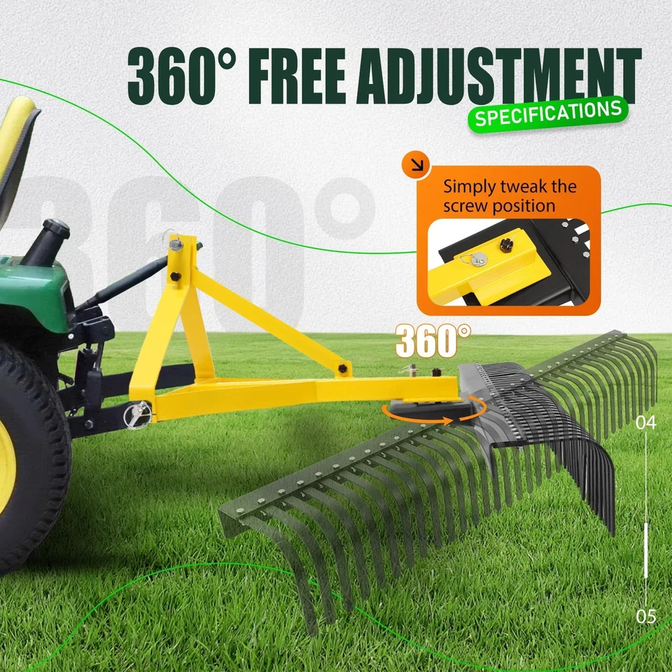 Rastrillo de paisaje de 3 puntos 60" 5 pies para accesorio de tractor Cat 1 suelo grava césped Foto 3 de 4