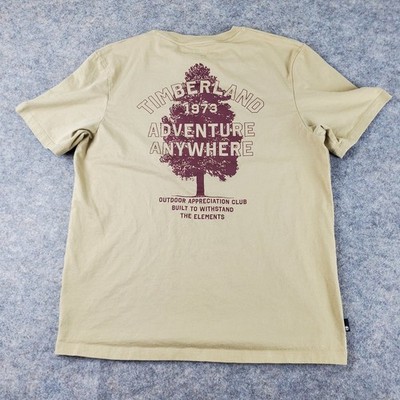 Timberland Shirt Mens Medium Brown Crew Neck Short Sleeve Pocket Logo Stretch