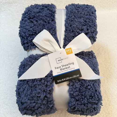 Mainstays Faux Shearling Blanket, Navy Blue, Full/Queen 90"X90", for Adult