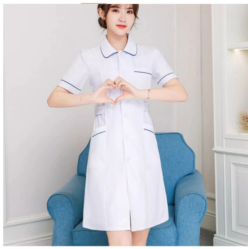 Women Nurse Doll Collar Doctor Beautician Lab Long Coat Work Clothes (Blue Edge） - Image 4 of 4