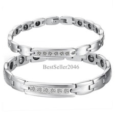 Men Women Health Cubic Zirconia Magnetic Therapy Bracelet Stainless Steel Bangle