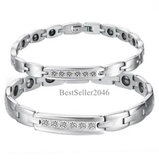 Men Women Health Cubic Zirconia Magnetic Therapy Bracelet Stainless Steel Bangle