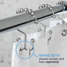 MAYTEX Metal Chrome Double Roller Glide Ring, Set of 12 Shower Curtain Hooks