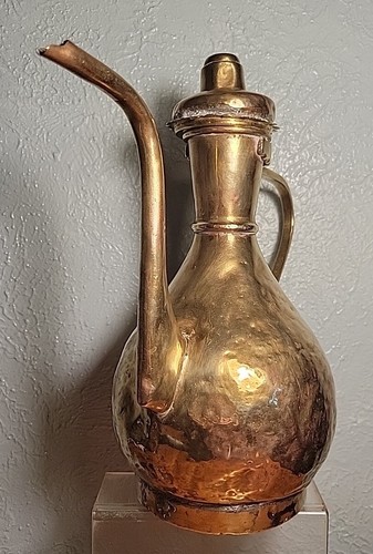 ANTIQUE BRASS Vintage HANDMADE Middle Eastern Islamic Water Pitcher Jug - Picture 2 of 13