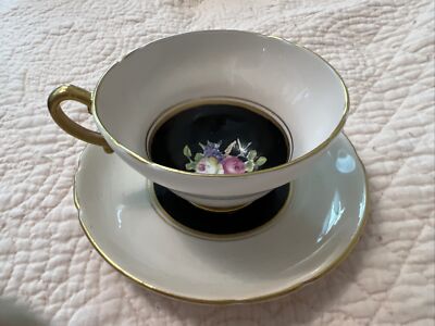 Stanley Bone China Pale Pink Black Pink Roses Tea Cup