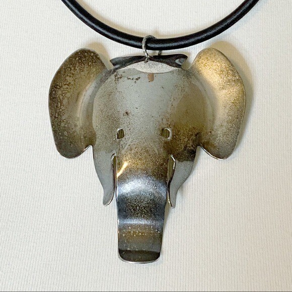 Elephant Silver Plated Statement Necklace Vintage… - image 2