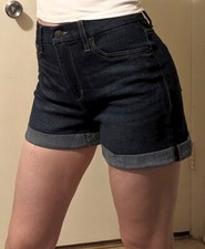No Boundaries dark stretch denim cuffed jean shorts 5 pockets