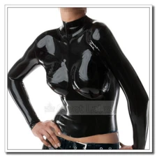 Latex Catsuit Slim T-Shirt Long Sleeves 3D Cup Style Back Zip Tops Customize G57