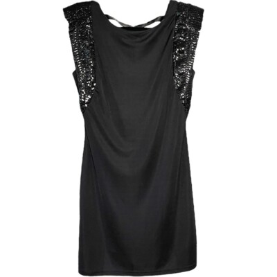 Do And Be Women's Black Zipper Back Sequined Cocktail Mini Dress Size Medium