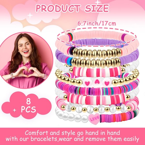 8Pcs Girls Bracelets, Colorful Friendship Bracelets Preppy Bracelets Boho Love H - Picture 2 of 7