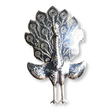 Vintage Sterling Silver Siam Thai Nakon Niello Peacock Hinged Enamel Brooch