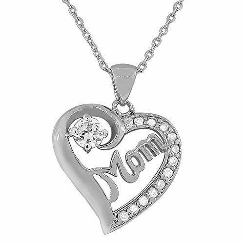 Sterling Silver White Gold Love Heart Mom Mother Crystals CZ Pendant Necklace - Picture 1 of 8