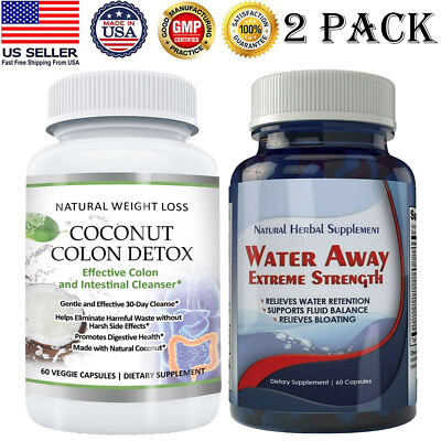 Coconut Colon Detox Caps Diuretic Water Away Weight Loss Far Burner Pills 2 Pack
